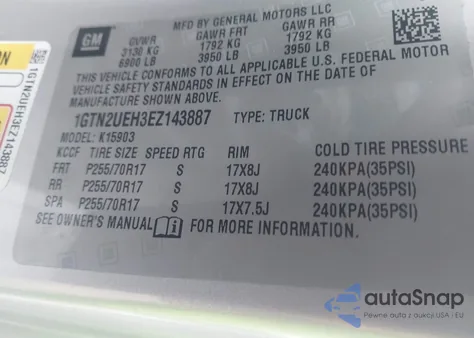 2014 GMC Sierra 1500 Sle из США, поврежденный, VIN 1GTN2UEH3EZ143887